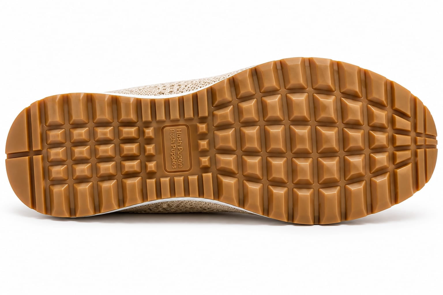 Close-up of a gum outsole, photographed as we show every listing